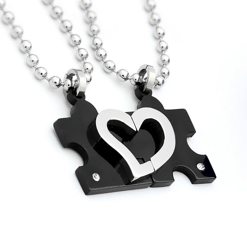 Z076 jigsaw titanium steel couple pendant love 2-in-1 pendant necklace