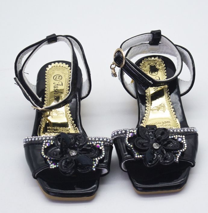 Girls fashion diamond butterfly glitter design black sandals