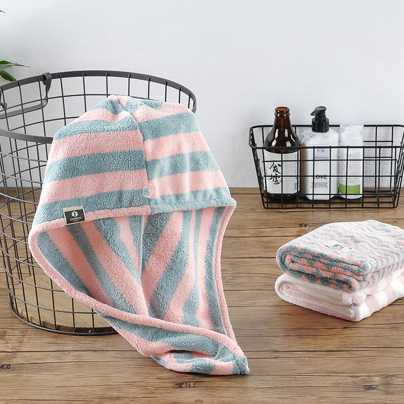 2102 Striped Dry Hair Cap Towel Absorbent Dry Hair Cap Bathroom Bath Shower Cap Soft Turban Towel