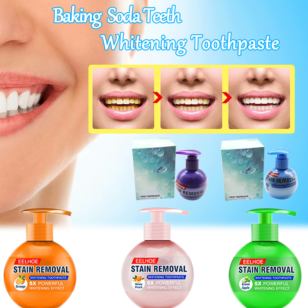 Baking Soda Whitening Toothpaste,Intensive Stain Remover Whitening Toothpaste Strengthening Stain Removal Gel Toothpaste Whitening Removal Gel Fluoride-Free PressToothpaste