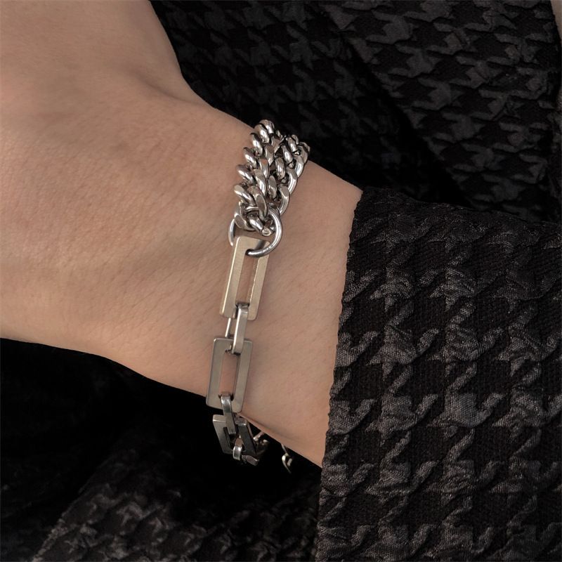 Hip Hop Metal titanium steel bracelet Adjustable double-layer non fading wrist accessory CRRSHOP unisex men women jewelry body jewelryTitanium steel