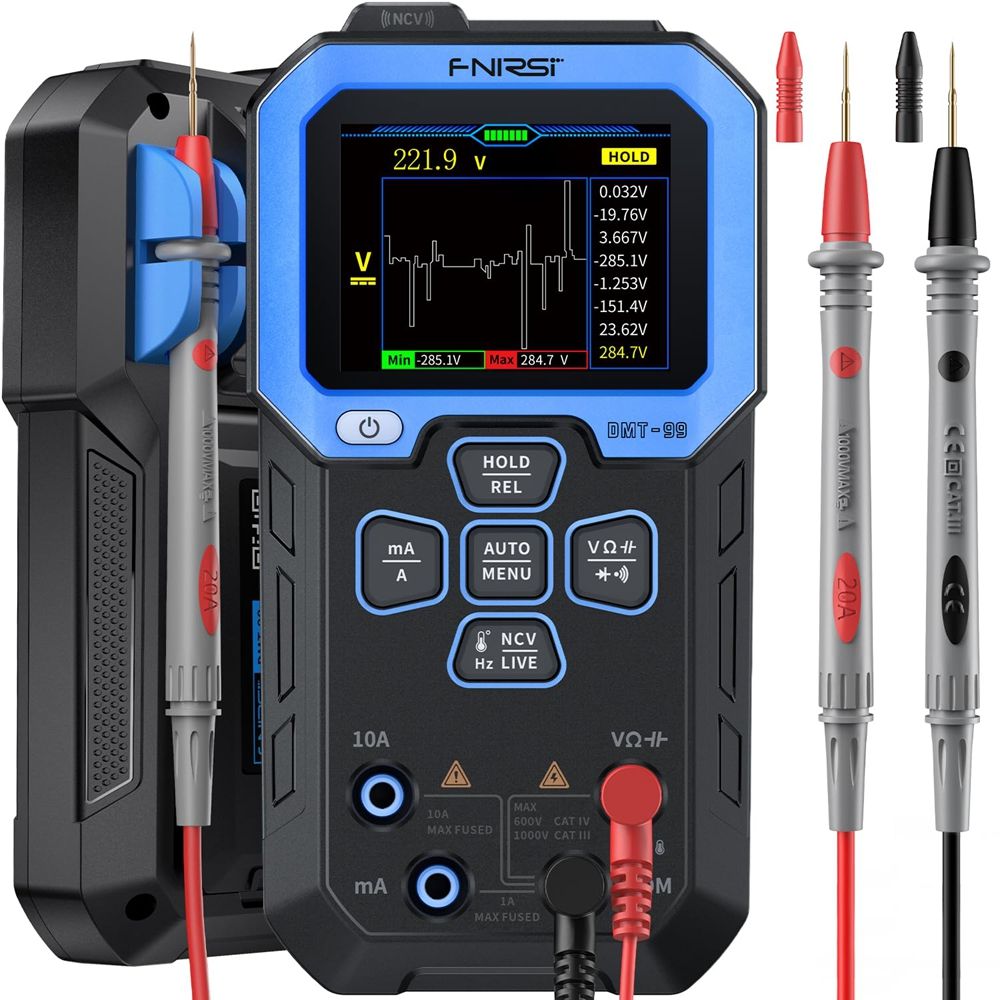 FNIRSI DMT-99 Digital Multimeter 9999 Counts TRMS, Rechargeable Auto-Ranging Volt Meter with Recording and Monitoring Data Mode, Resistance, Capacitance, Diode, Frequency, NCV, Current Voltage Tester