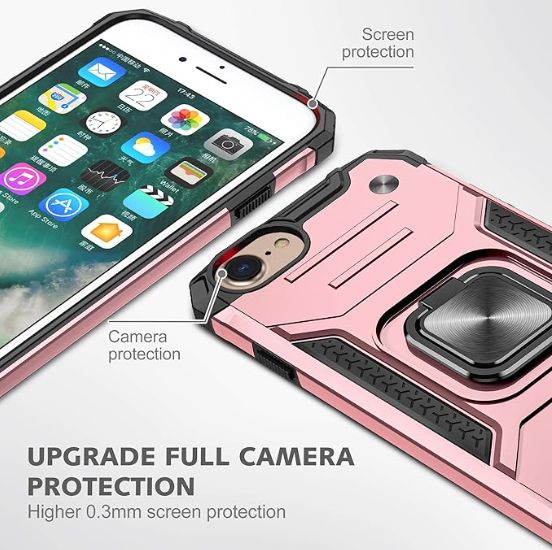 DESCRIPTION FOR DASFOND Designed for iPhone Case iPhone 8/7/6/6s, Military Grade Shockproof Protective Phone Case Cover with Enhanced Metal Ring Kickstand [Support Magnet Mount], Rose Gold, SLIVER,