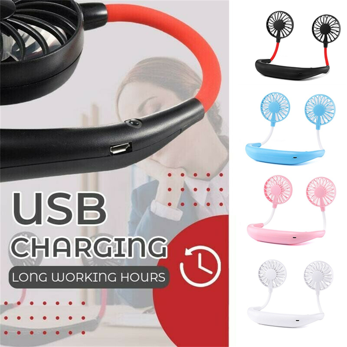 Neck Fan Portable Face Fan Personal Usb Hands-Free Mini Wearable Sports Handheld Cooling Small New Fans Around Your Neck For Travel Office Room Household Outdoor Sports
