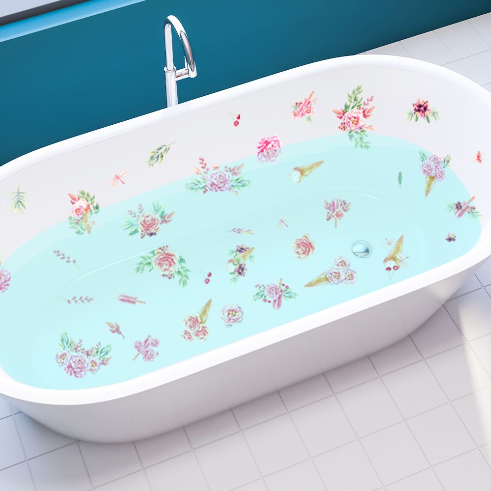 SPZ-B24005 6pcs Multi-Color Rosebud Flower Pattern Waterproof and Non-Slip Self-Adhesive Bathroom Washbasin Toilet Decoration Sticker
