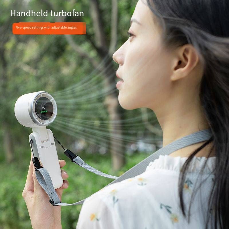 N607 Foldable Handheld Turbo Fan, High-Speed Silent Powerful Gust Cooling Fan, USB Type-C Rechargeable 3-in-1 Portable Mini Fan with Detachable Neck Lanyard, Foldable Desktop Neck Fan for Outdoor Travel Camping Sports Office Makeup