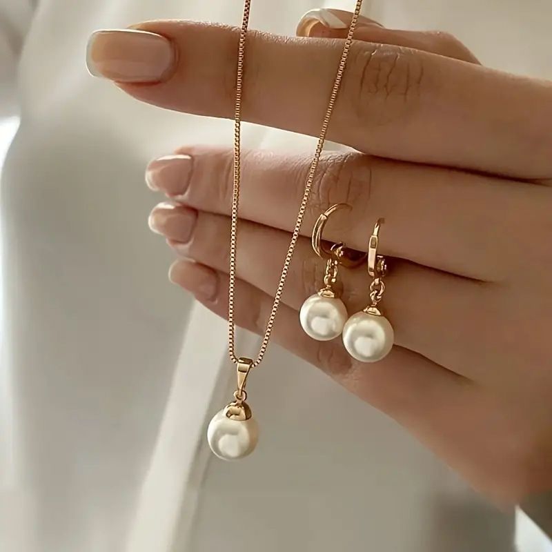 European and American style light luxury earrings necklace imitation pearl jewelry set