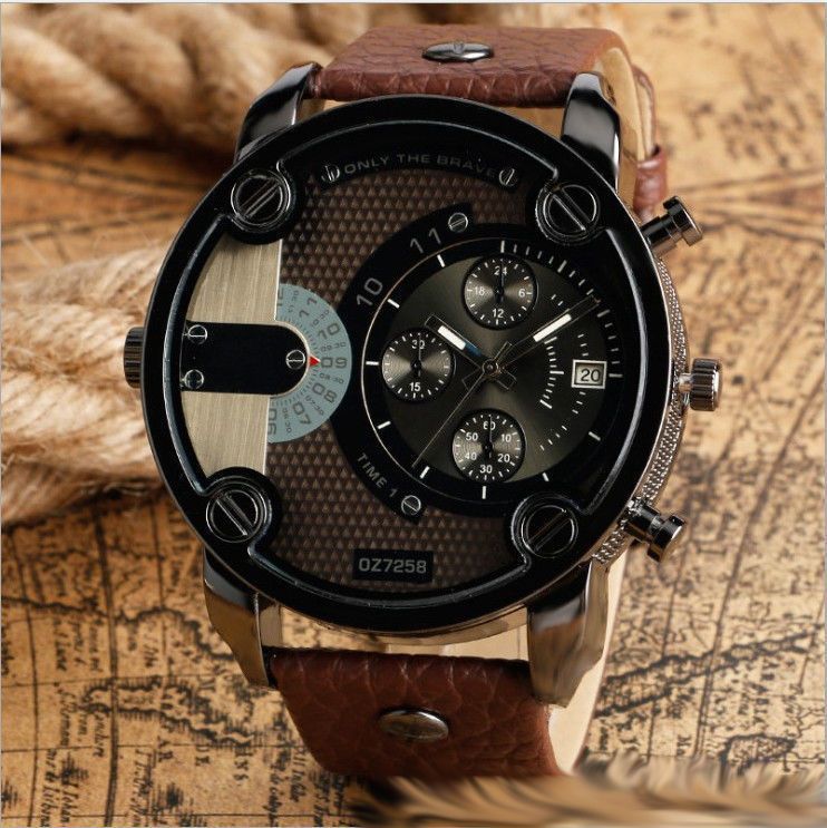 Watches Wristwatch Sport Watch for Men Analog Quartz Chronograph Leather Strap Wrist Watch