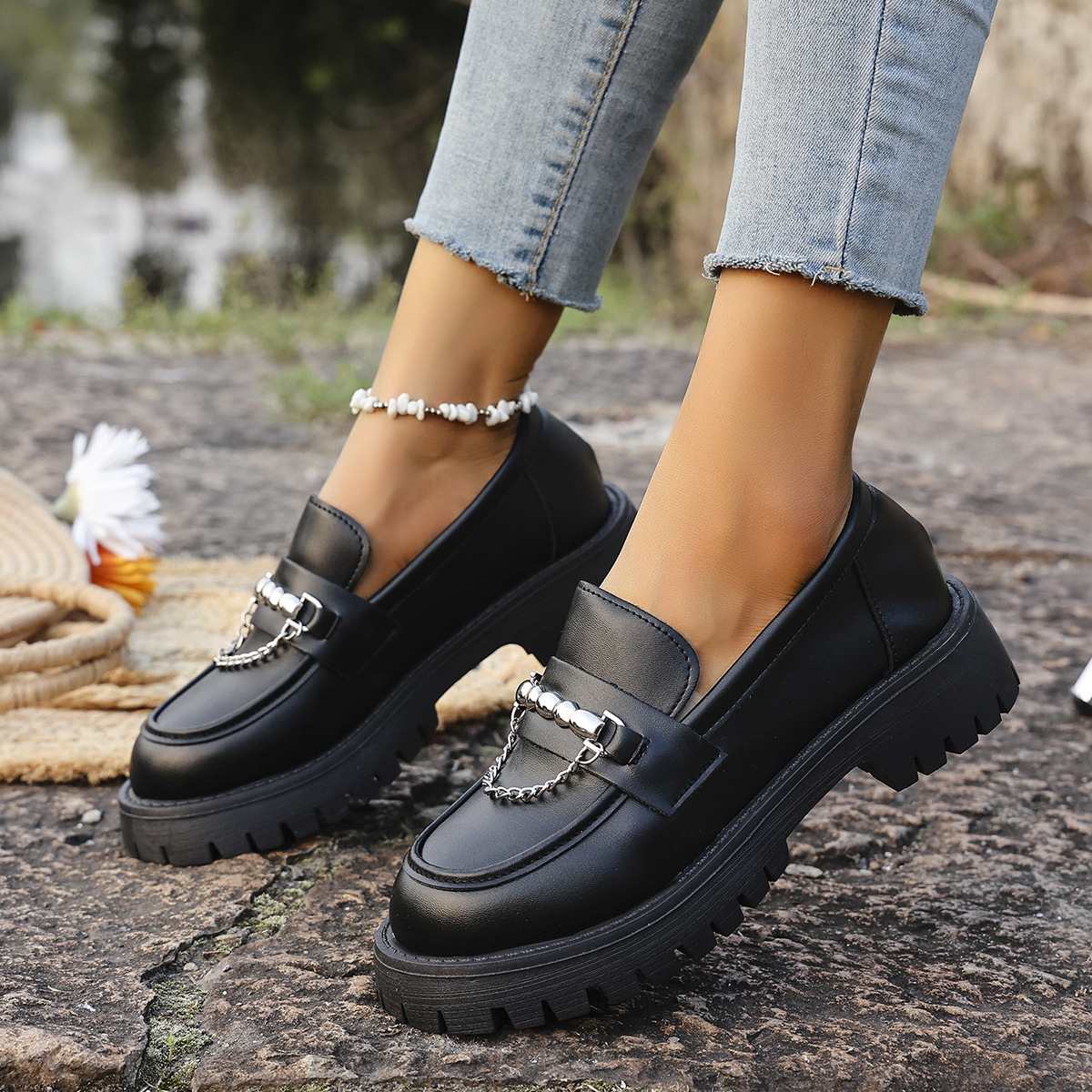 Women's Black Loafers 2025 - Platform Leather Shoes with Chunky Sole for Casual Wear