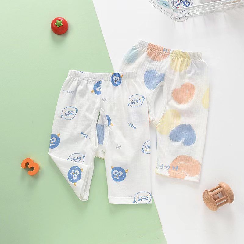 Baby Summer Open-Crotch Pants, Cute Printed Cotton 3/4 Pants, Breathable Casual Trousers for Toddler Infants, Sizes 73-110cm, Single Pack, Soft Baby Pants for Boys Girls
