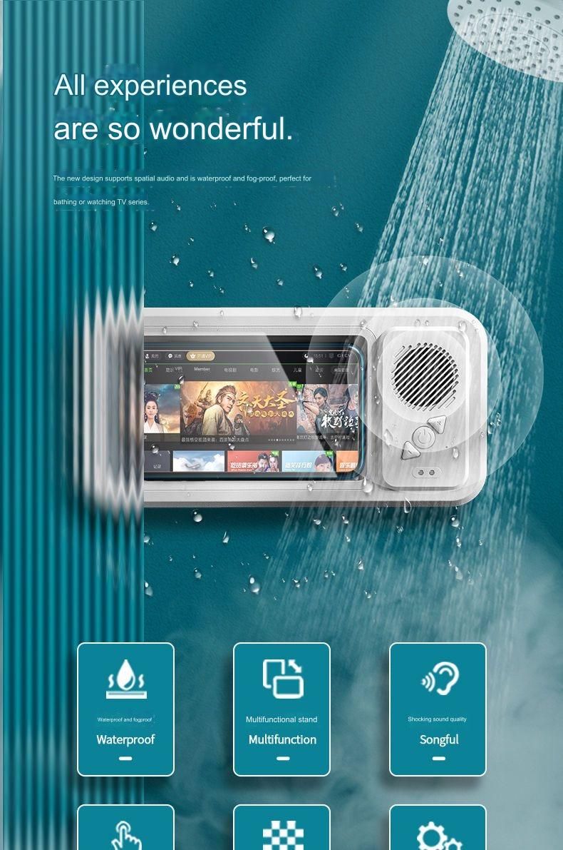 Retractable bathroom waterproof mobile phone box with Bluetooth speaker, punch-free 360° rotating mobile phone holder