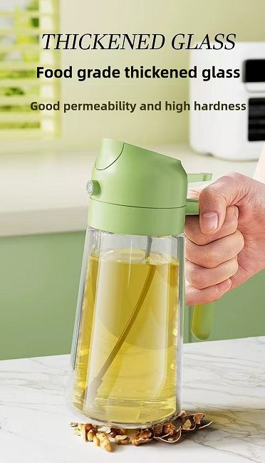 470ml Glass Oil Dispenser Bottle - Dual-Function Spray & Pour, Wide Mouth, Leak-Proof Design, Ergonomic One-Handed Use, Easy to Clean, Drip-Free Kitchen Oil Container  