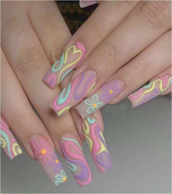 24pcs Glossy artificial fingernails- colorful long artificial fingernails with Glue Attached-
