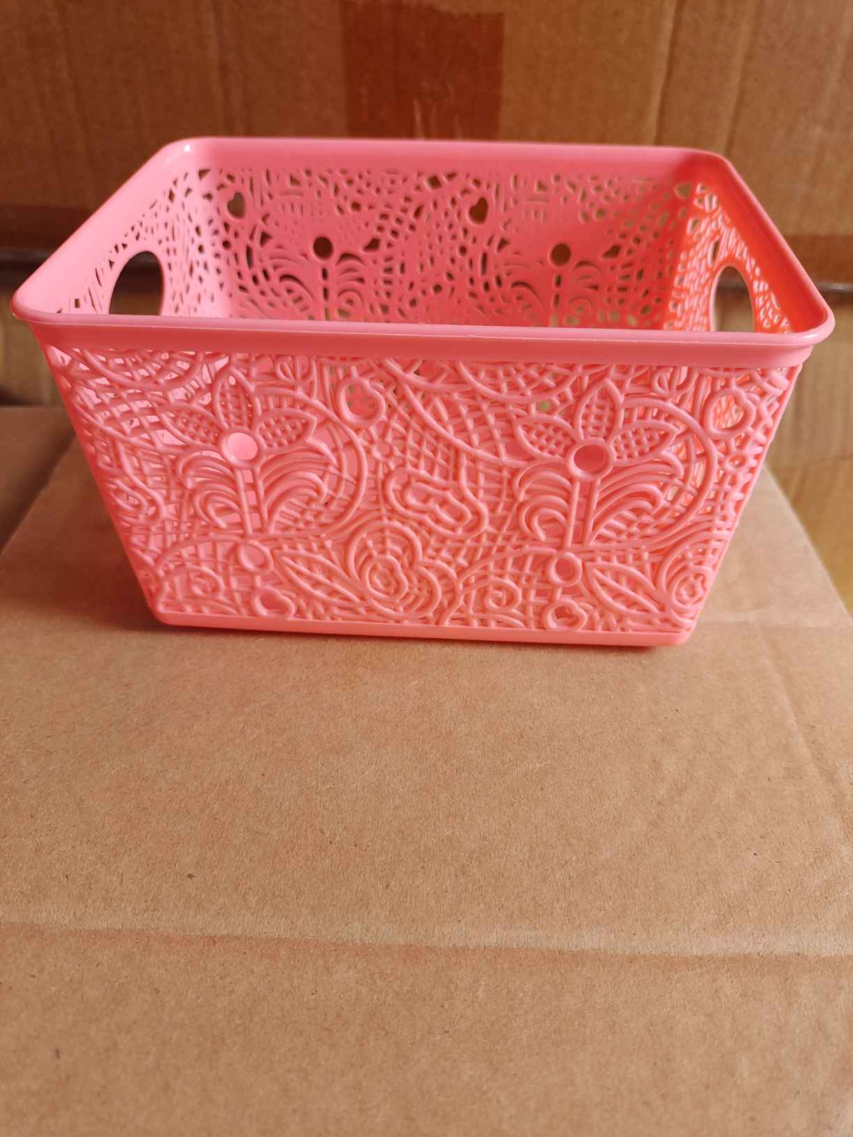 Household storage basket kitchen stacking storage basket portable desktop sundries hollow imitation rattan plastic storage basket