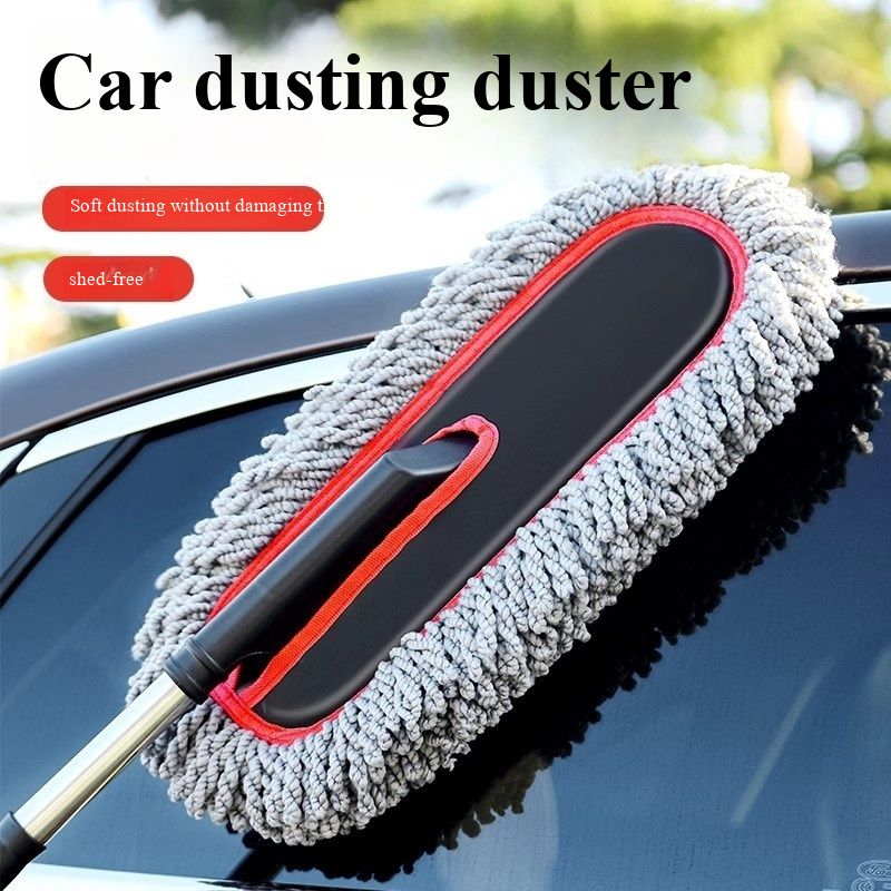 Gray Flat Panel Car Wash Mop with Flexible Curved Pole, Scratch-Free Car Washing Brush, Retractable Vehicle Cleaning Tool for Auto Washing
