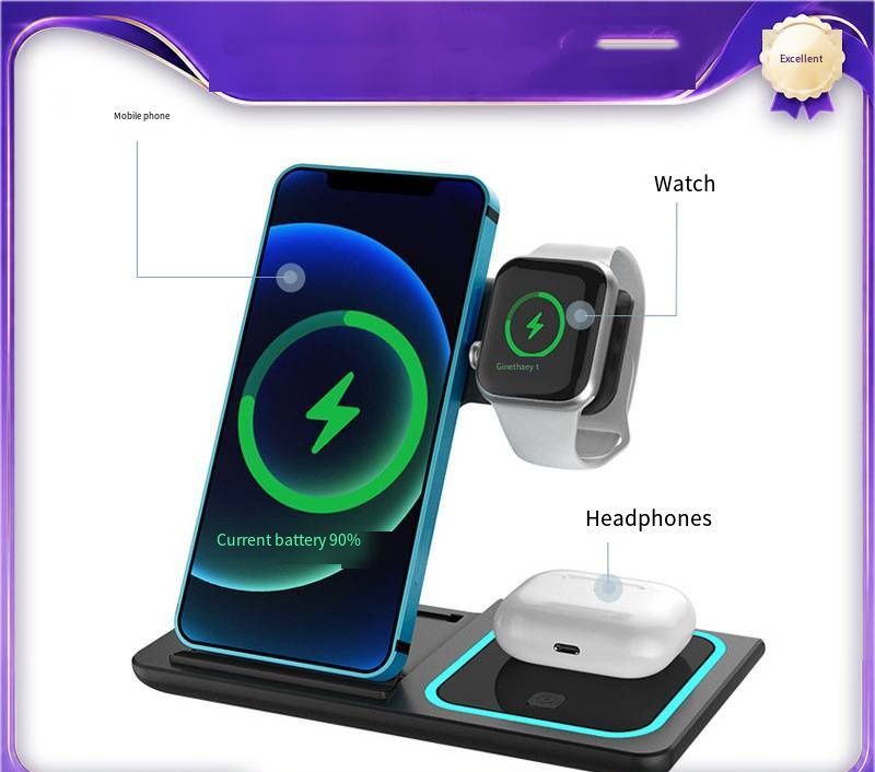 3 in 1 Magnetic Wireless Charging Stand, Multi‑Device Fast Charger Station, Wireless Charging Dock Compatible for iPhone Series, Apple Watch, AirPods, Desktop Nightstand Charging Holder
