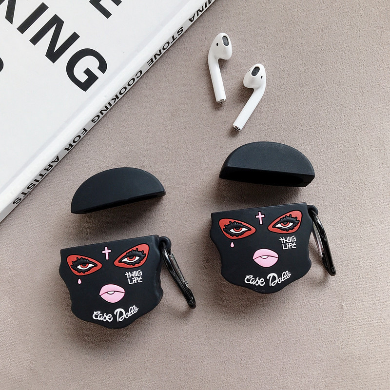 3D Cute Cartoon Black Face Girl Wireless Earphone Case for Airpods Pro Cool Silicone Protective Cover for Airpods 1/2