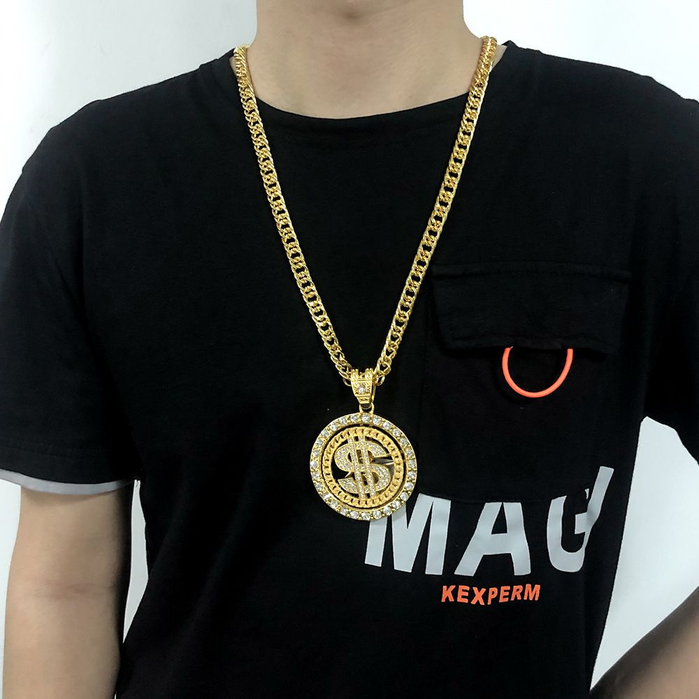 American gold necklace, hip hop personalized hipster, necklace with diamonds, dollar turn pendant necklace.