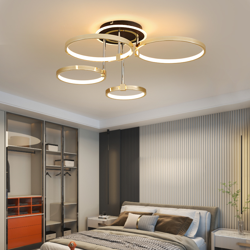 LPS Nordic creative round chandelier bedroom living room dining room lighting golden chrome halo ceiling lamp