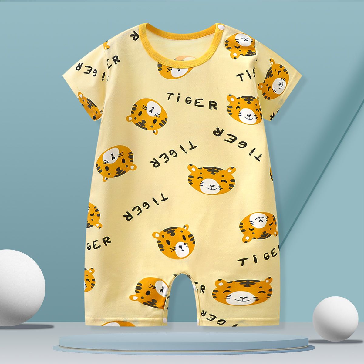 Baby Summer Romper, Cute Tiger Print Short Sleeve Jumpsuit, Breathable Thin Cotton Baby Playsuit for Newborn Toddler, Sizes 59-90cm, Single Pack, Casual One-Piece Outfit for Boys Girls5
