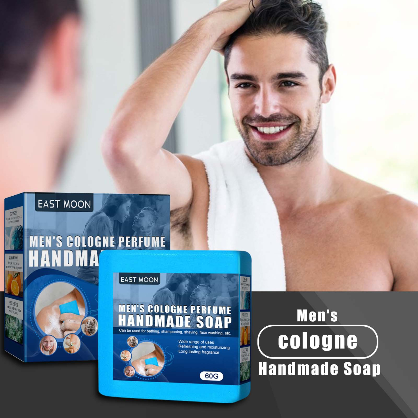 Men's Cool Water Cologne Handmade Soap, Deep Cleansing Body Skin Dense Foam Long-lasting Fragrance Bath Soap