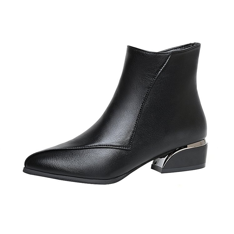 Boot Woman Shoe Boot Shoe Lady Booty Short Woman Autumn Winter New Coarse Heeled Short Boots Female Pointed Splicing Side Zipper Mid Heeled Martin Boots Fashionable Single Boots