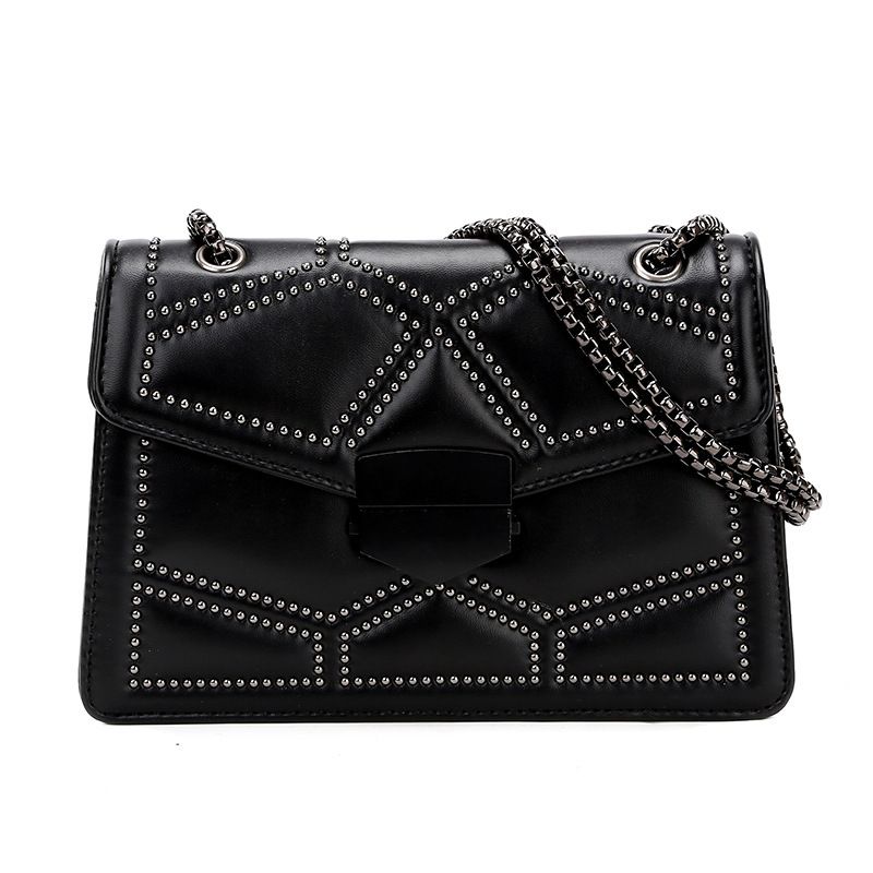 Black bag women's bag 2024 new fashion Korean version chain shoulder cross PU small square bag