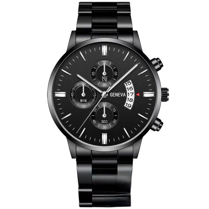 Calendar steel band watch men's large dial quartz watch men's watch foreign trade men's watch3 o'clock calendar black and s