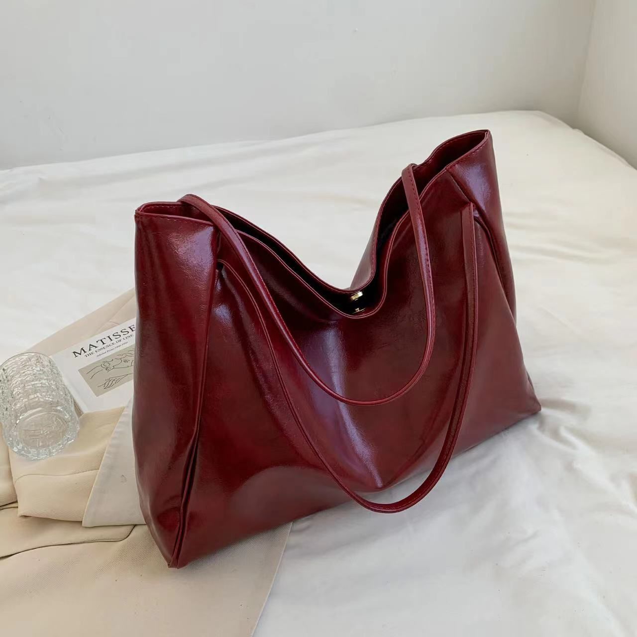 Women Tote Bag Fashion Underarm Pouch Large Capacity Soft Pu Leather Shoulder Bag Retro Crossbody Bag Casual Portable BucketBags