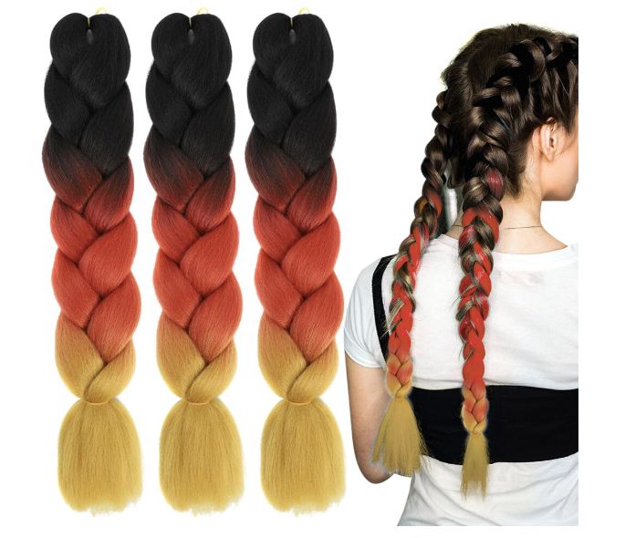 Obaasima Strands OS Ombre Braiding Hair 82" BY23 For African Braid And Rasta / Black / Red / Gold
