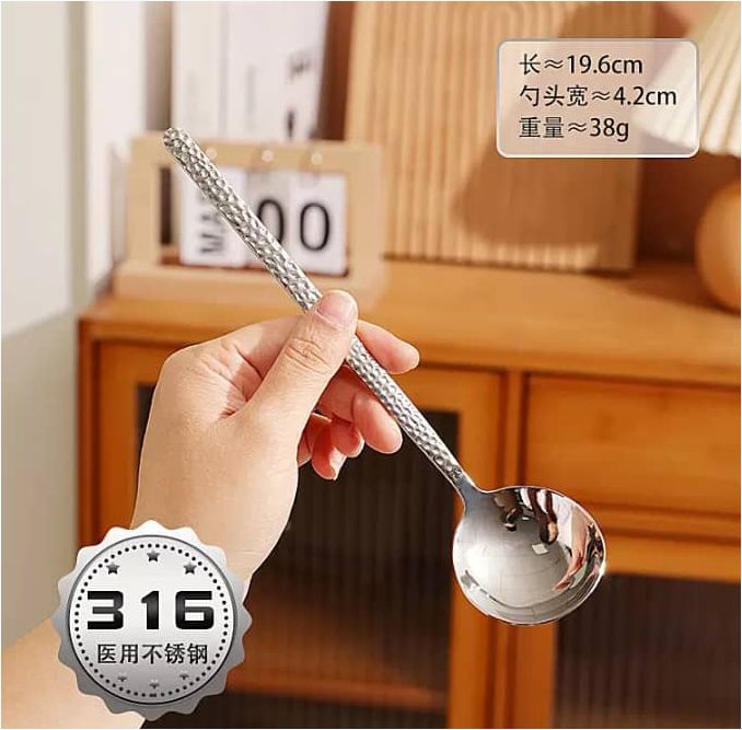 Thick Round Stainless Steel Spoon Long Handle Metal Soup Spoon
