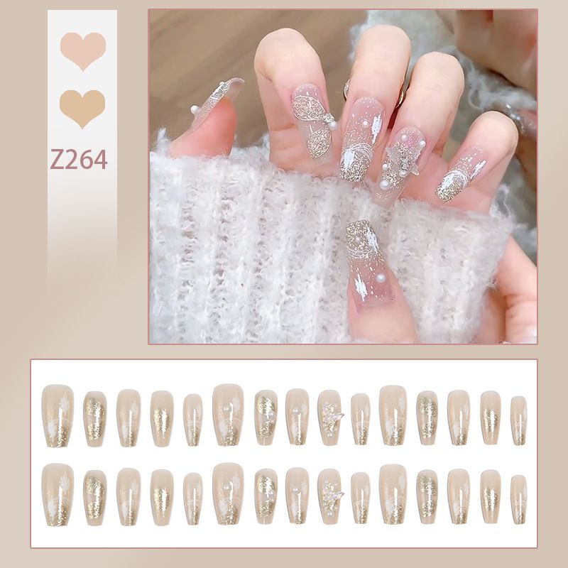 24pcs set full cover stick-on 3D Bling Glitter Artficial nails French style Easy wear women press on nails