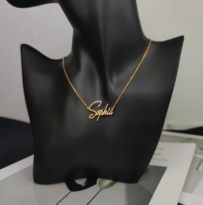 Women Name Necklace Personalized Nameplate Gold Necklace Stainless Steel Jewelry Collar Para Mujer Bijoux Femme