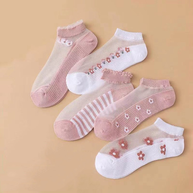 00016 10pairs Funny Pink Crystal Silk Socks Transparent Sheer Ladies Women Ankle Socks