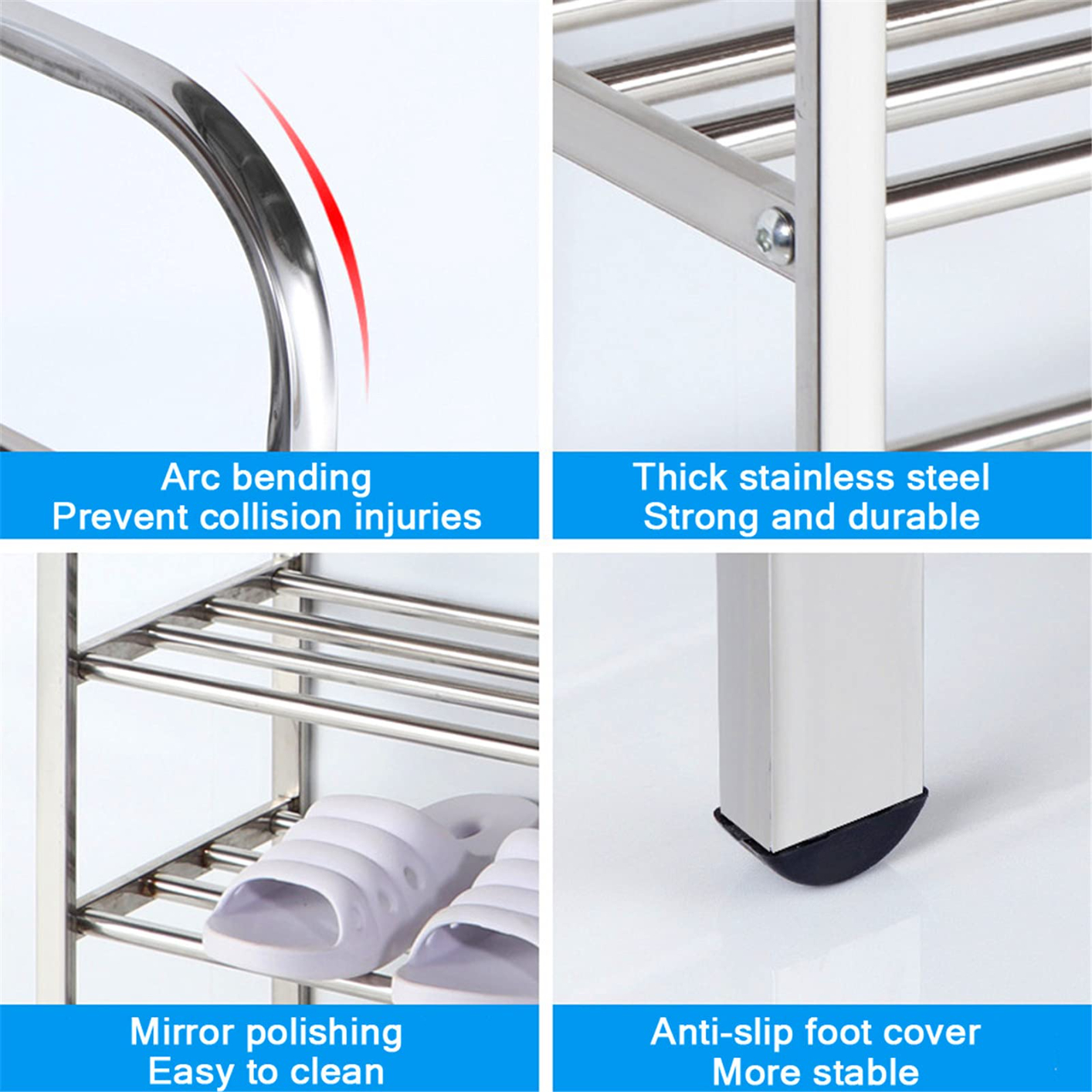 XJ776 Stainless Steel Shoe Rack, Sturdy Durable Multi-Layer Metal Shoe Shelves, Silver Shoes Storage Stands for Hallway Corridor Living Room Bedroom Bathroom