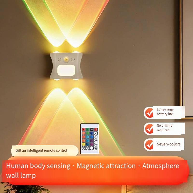 Rechargeable Smart RGB Ambient Wall Lamp, Magnetic Human Motion‑Sensor Night Light with Remote Control, Color‑Changing Decorative Lighting for Bedroom Living Room Home Decoration