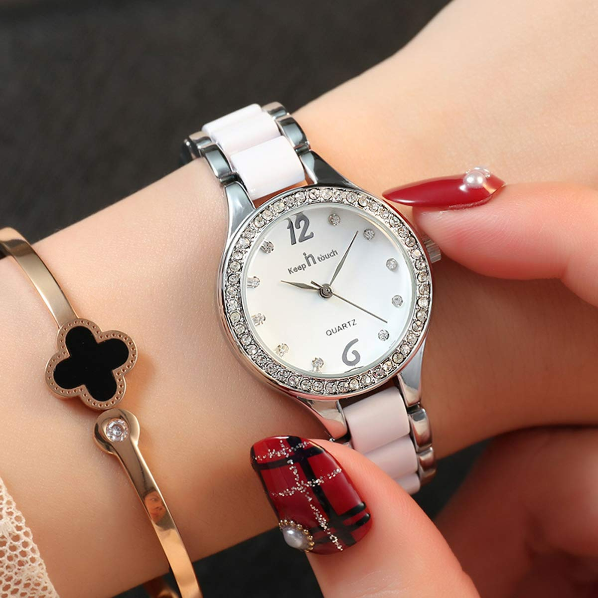 Two-Tone Women Ladies Watches Waterproof Stainless Steel Ceramic Wristwatch