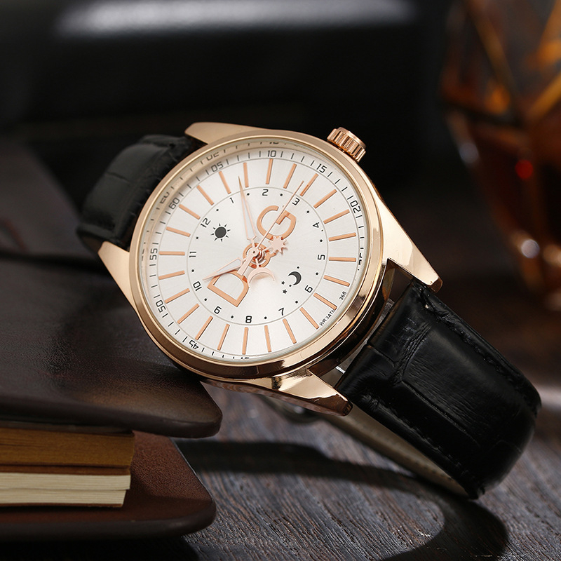 PD1025-1-0328 Business Stylish Quartz Wristwatch Moon Stars Stainless Steel Luxury Men Fashion Watches