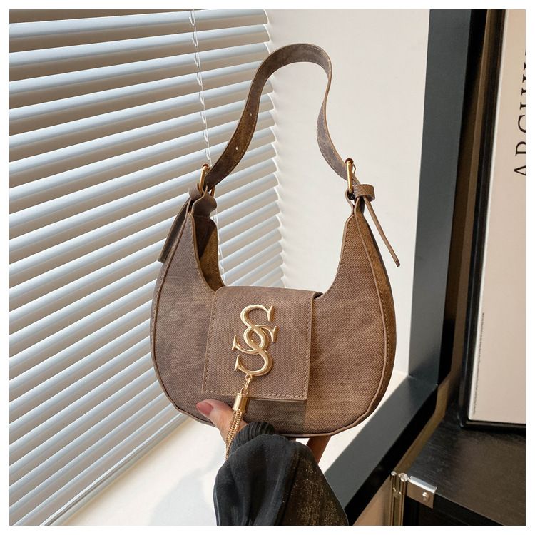 New Trendy Korean Vintage Style Underarm Bag, Fashion Single Shoulder Crossbody Bag, Stylish Crescent Handbag For Women
