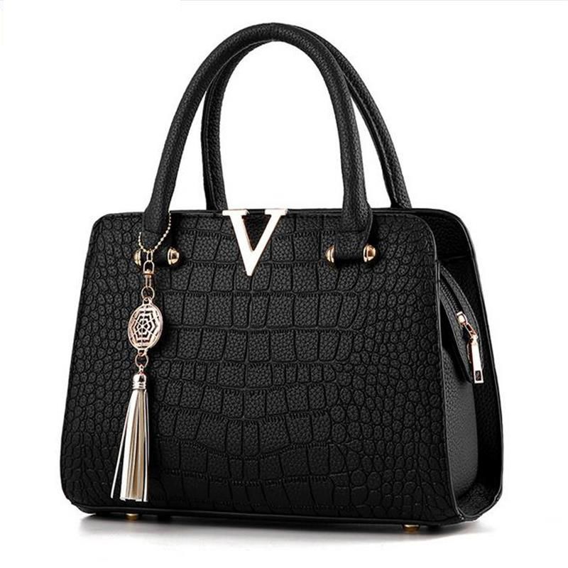 Crocodile leather women's bag V letter designer women's handbag