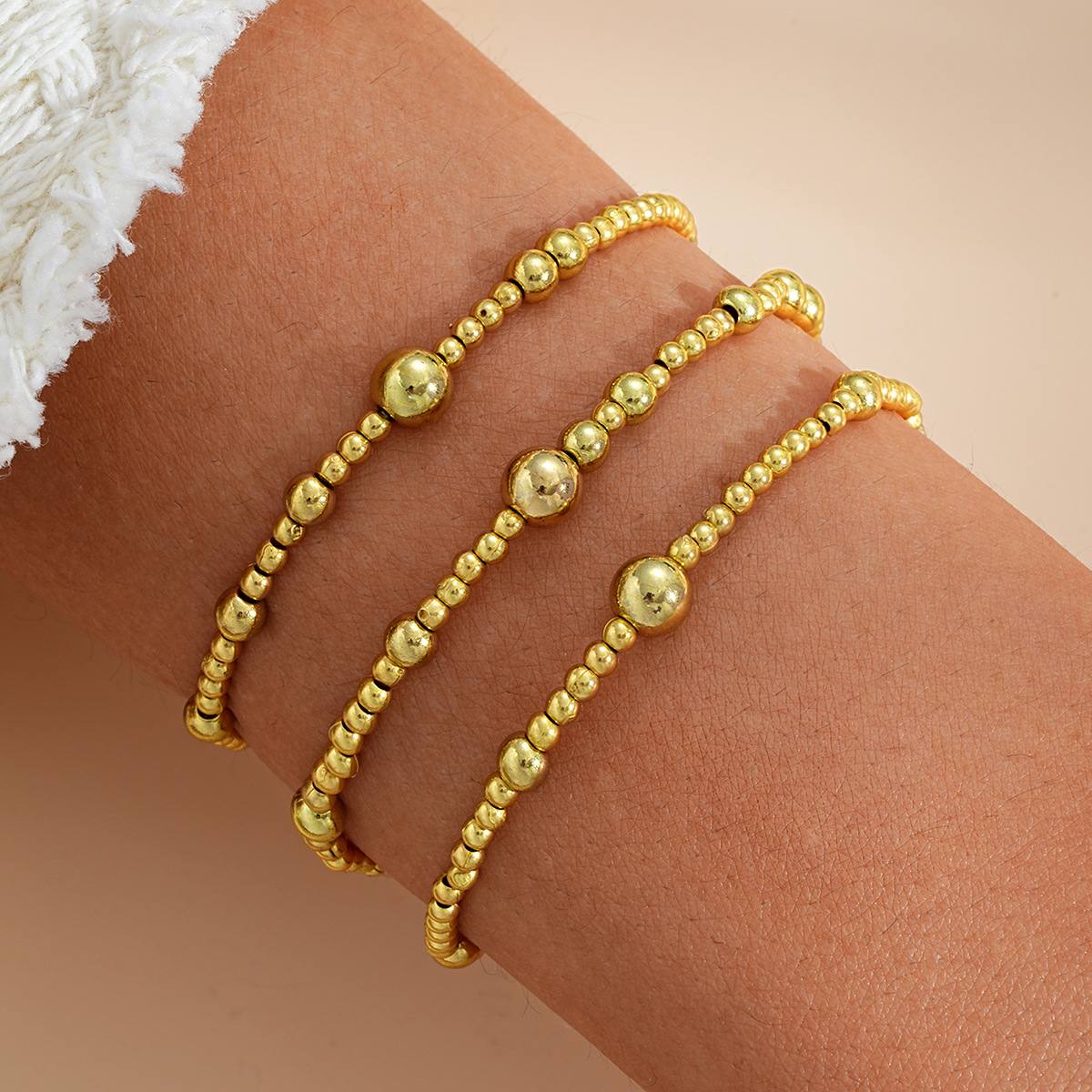 6359001HB 3pcs Gold Color Beaded Bracelets Set For Women Stackable Gold Boho Stretch Bead Bdd Jewelry Bracelet Gift For Female