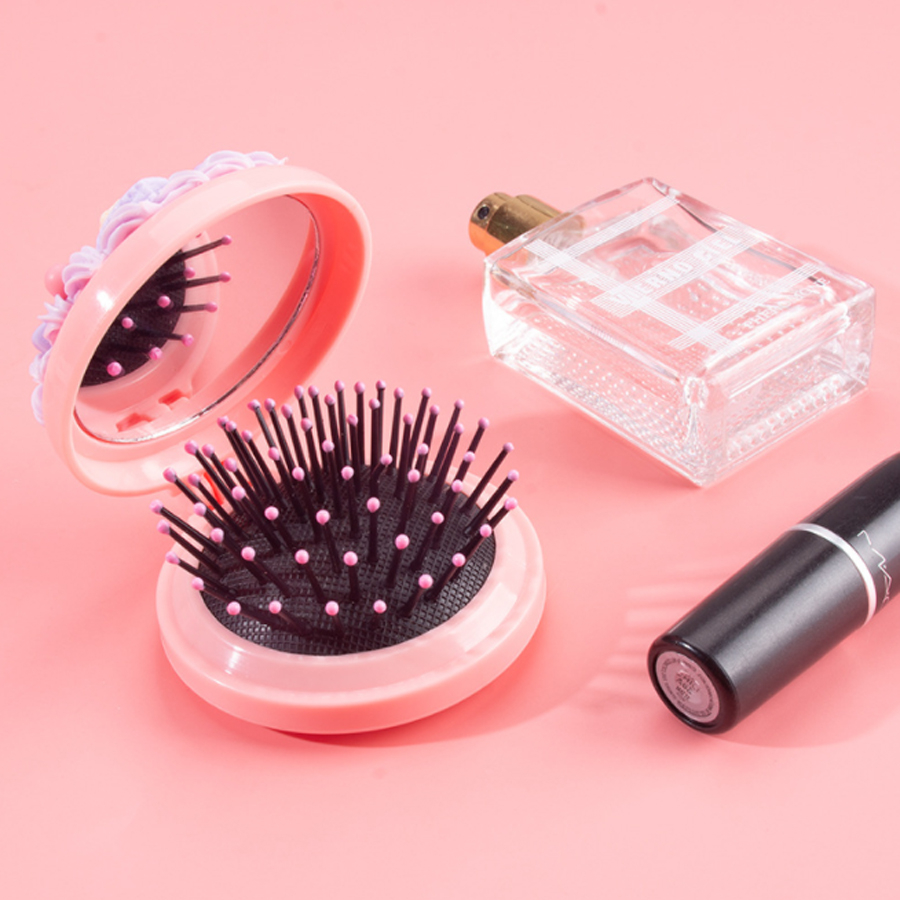 Cartoon Cute Super Cute Mirror Comb One Piece Mini Portable Portable Air Cushion Airbag Comb Cream Gel Comb One Piece Mirror Material Package DIY Material Makeup Mirror