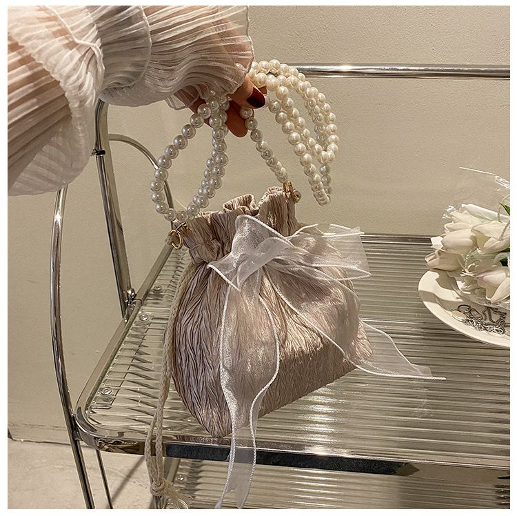 2025 Summer Trendy New Women's Bag, Pearl Pleated Crossbody Bag for Women, Fashion Versatile Single-Shoulder Bag, Korean Niche Texture Ladies' Bag