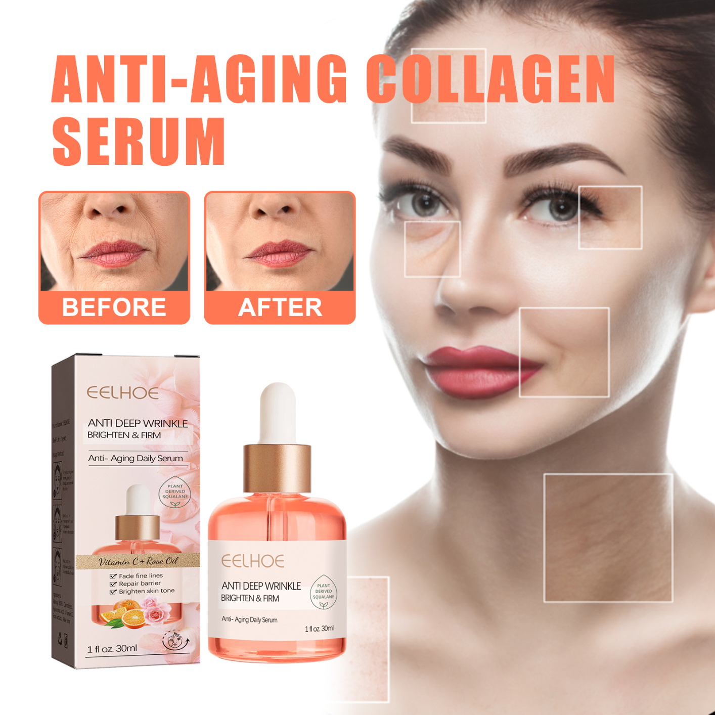 Deep Anti Wrinkle Serum Rose Oil VC Anti-Aging Essence Improve Fine Lines Lifting Shrink Pores Moisturize Face Skin Care