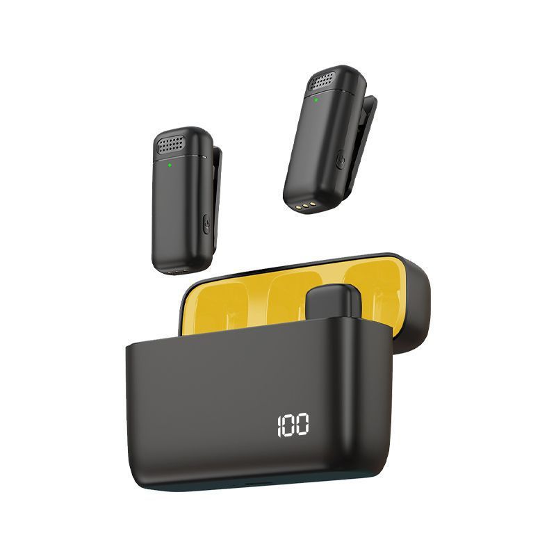 Lavalier Microphone Wireless Portable Audio Wireless Microphone Collar Style with Charging Compartment High Volume Battery Display Mobile Live Streaming Short Video Noise Reduction Microphone