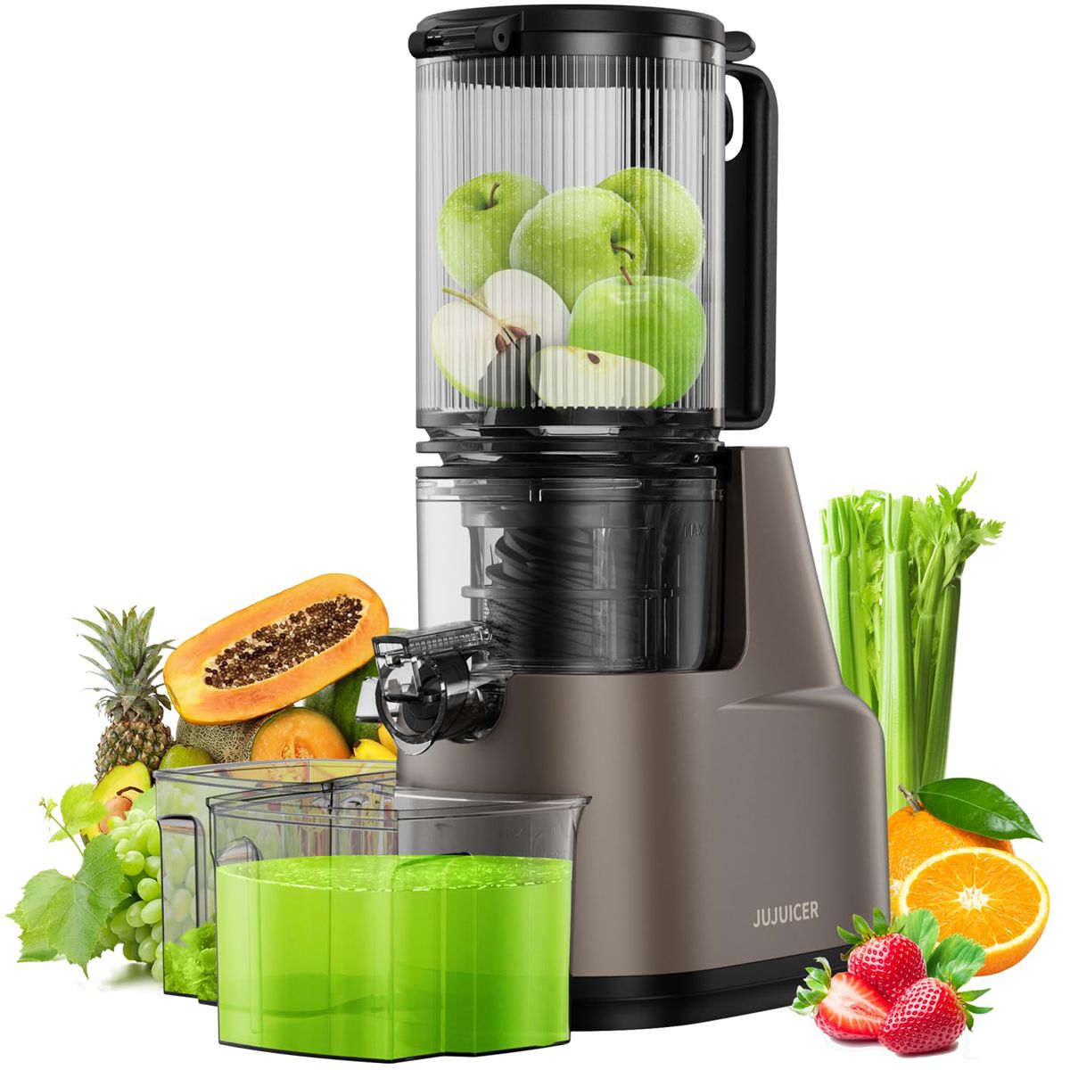 Cold Press Juicer,Slow Masticating Juicer Machines with 4.35'' Large Feed Chute Fit Whole Fruits and Vegetables, High Juice Yield Self-Feeding Batch Juicing, Easy to Clean, BPA-Free