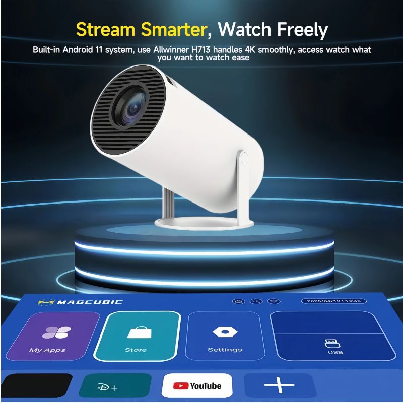 Mini Portable Projector 4K WiFi 6 BT 5.2 Upgraded Portable Projector Full HD Supported for Phone /PC /TV /HDMI /PS5 /Laptop Auto Keystone Home Theater 180° Rotation [Built-in App] White