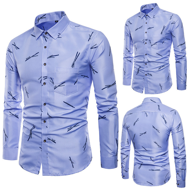 1204-1-C37 Men's Business Dress Shirt Long Sleeve Slim Fit Casual Button Down Shirt
