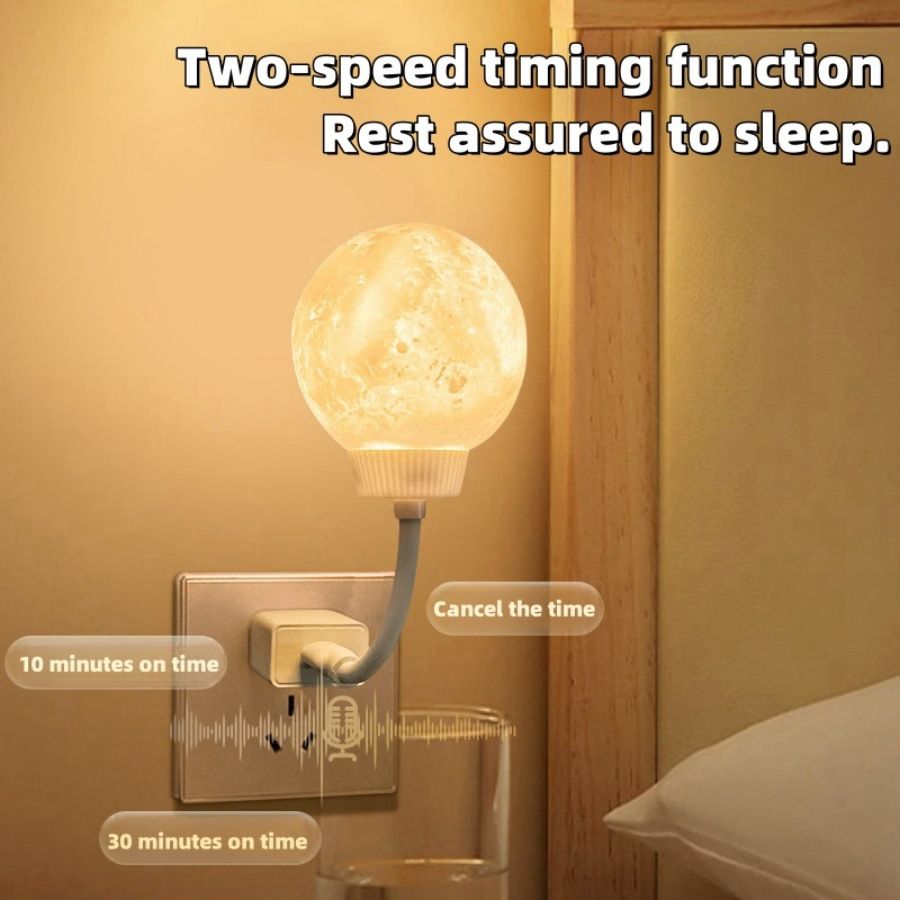 New Creative 3D Moon Night Light, features realistic lunar surface texture and delicate moon shape for romantic home atmosphere. Adopts smart voice induction control, supporting hands-free voice adjustment of brightness, switch and timing. USB plug-in design is compatible with power bank