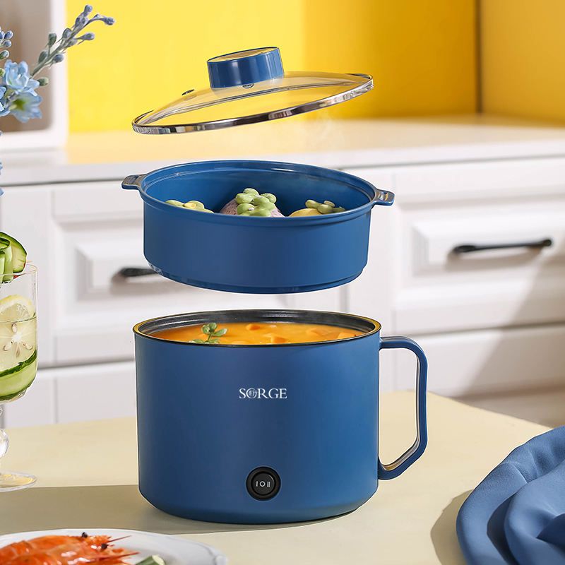 Hot Pot Electric with Steamer, Rapid Noodles Cooker,Non-Stick Electric Pot for Raman, Soup, Noodles, Steak, Oatmeal, Rapid,1.8L